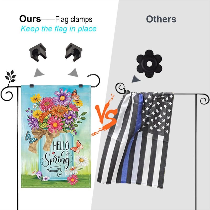 Luckupper Garden Flag Clips and Stoppers,Tiger Clip with Ring and U Clamp(for 8mm Rod),Anti Wind Accessories for Garden Flag Holder - Image 3
